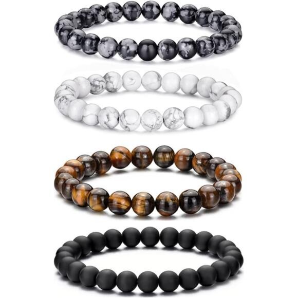 tiger eye beaded bracelet set men natural stone lava rock stretch 8mm jewelry - Picture 1 of 7